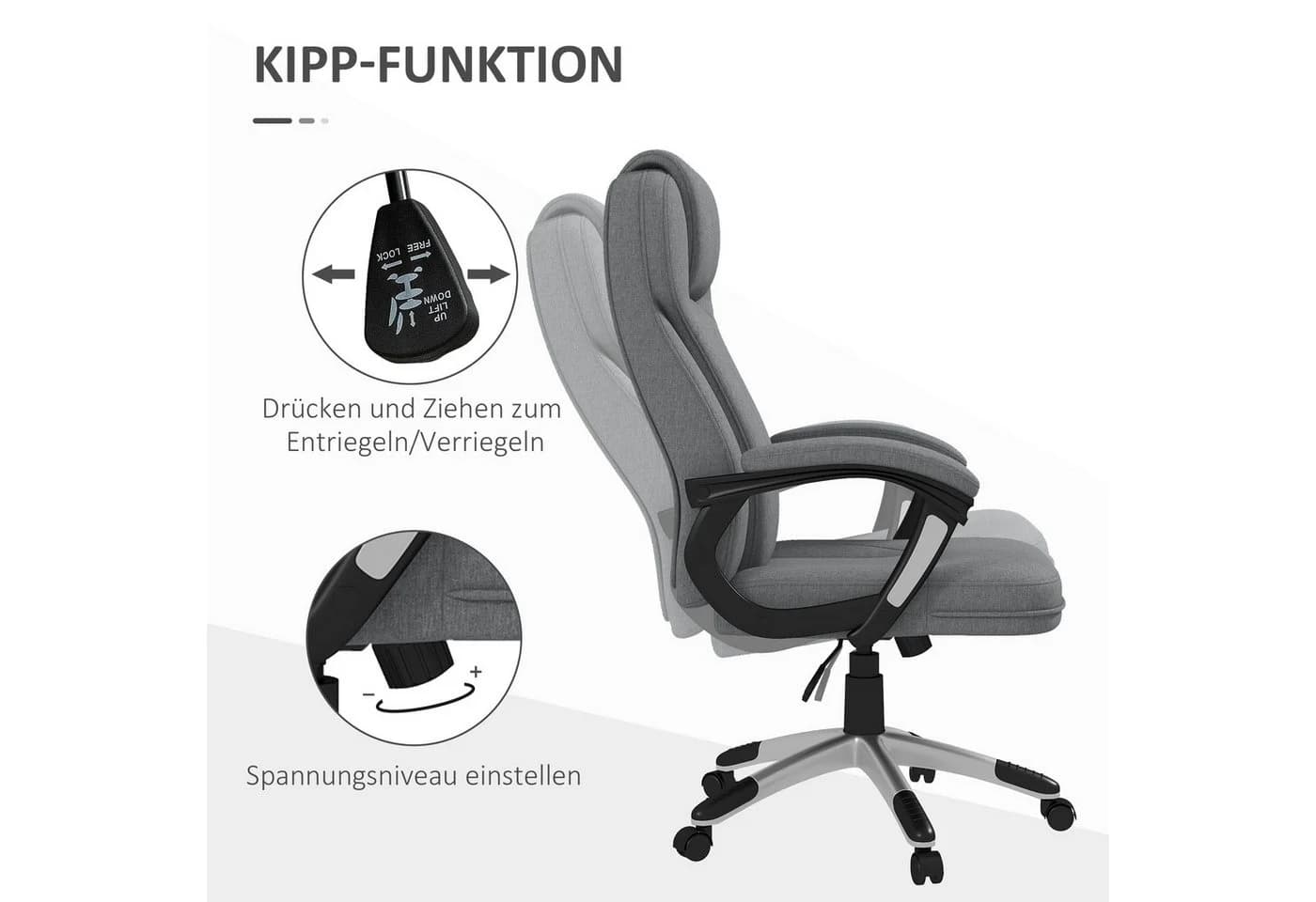 Vinsetto Bürostuhl Ergonomisch Grau Leinenoptik mit Wippfunktion - Bild 5