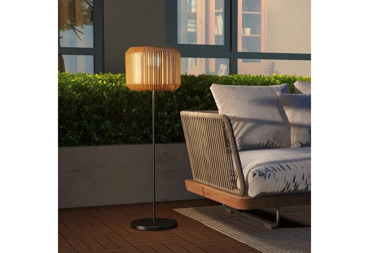 Outsunny LED Solarleuchte Wegleuchte Gelb Rattan - Bild 2