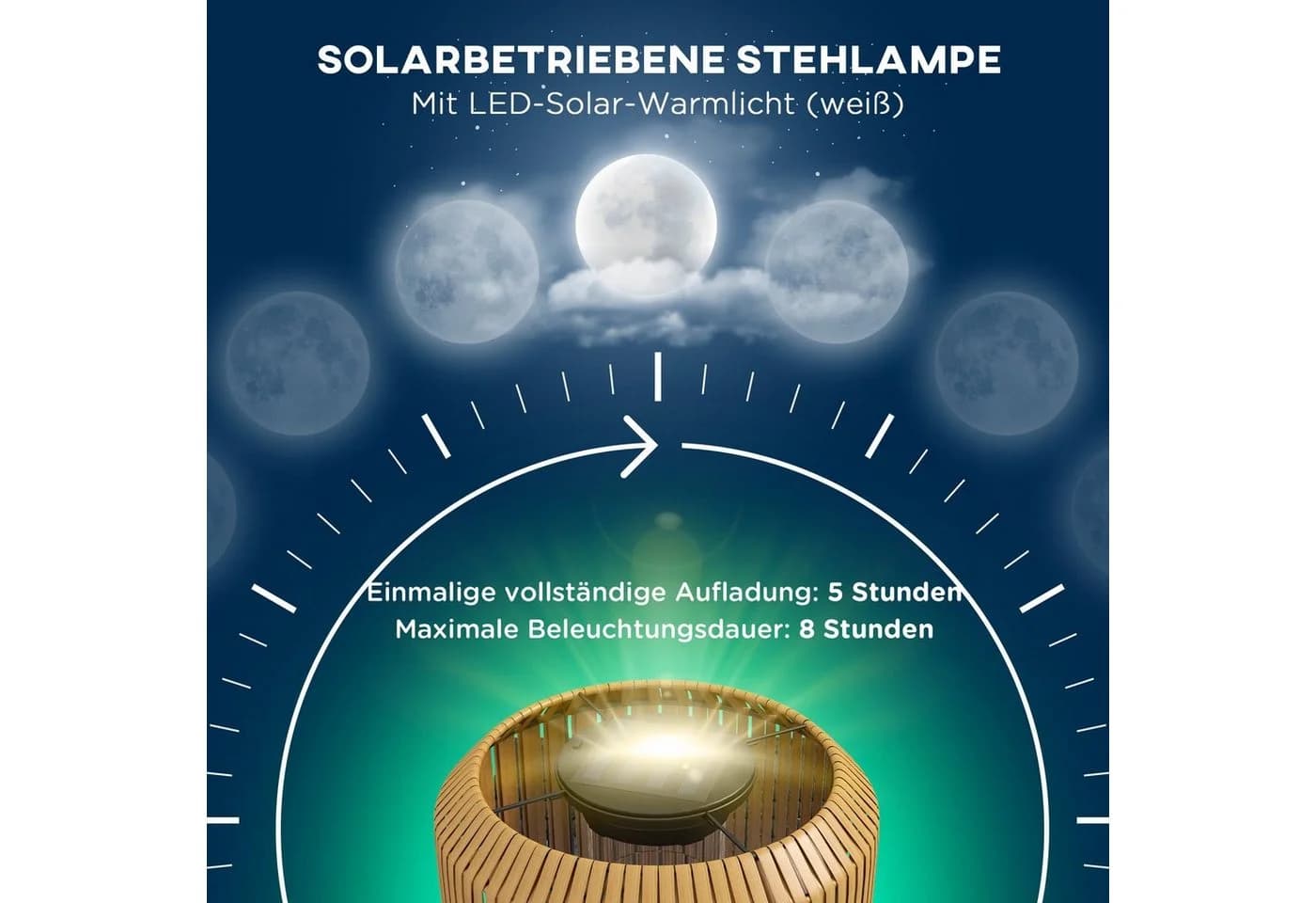 Outsunny LED Solarleuchte Wegleuchte Gelb Rattan - Bild 5