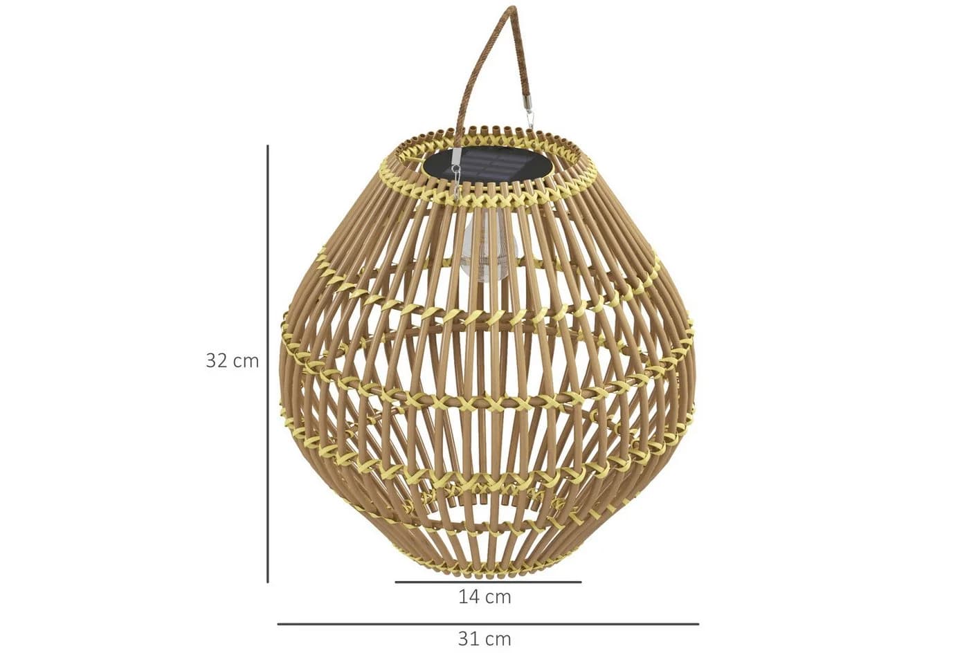 Outsunny LED Solarleuchte Rattan Gartenleuchte Gelb - Bild 3