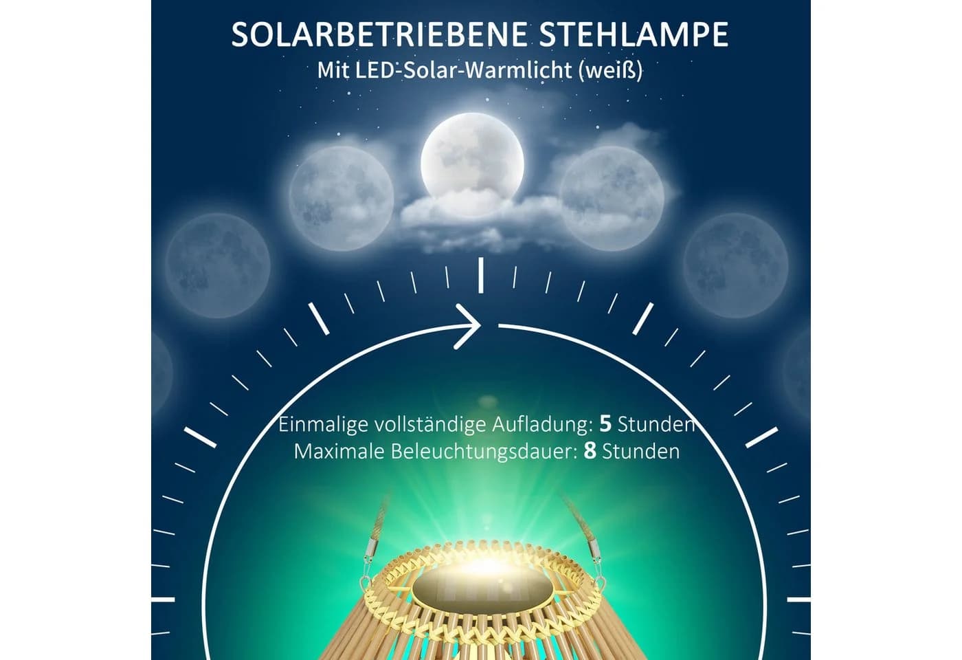 Outsunny LED Solarleuchte Rattan Gartenleuchte Gelb - Bild 5