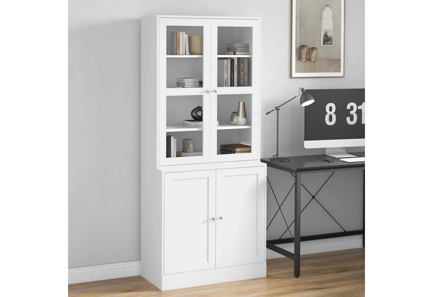 HOMCOM Bücherregal Hochschrank Weiß mit Glastür - Bild 2