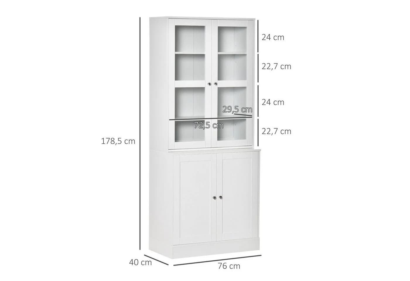 HOMCOM Bücherregal Hochschrank Weiß mit Glastür - Bild 3