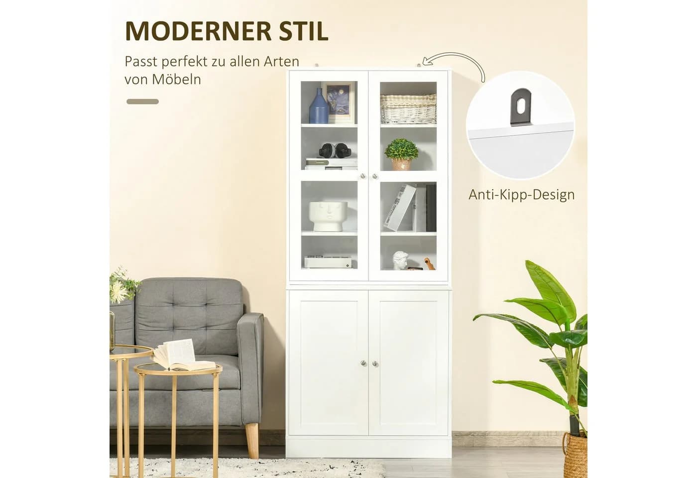 HOMCOM Bücherregal Hochschrank Weiß mit Glastür - Bild 4