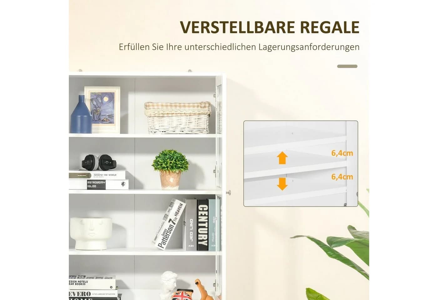 HOMCOM Bücherregal Hochschrank Weiß mit Glastür - Bild 5