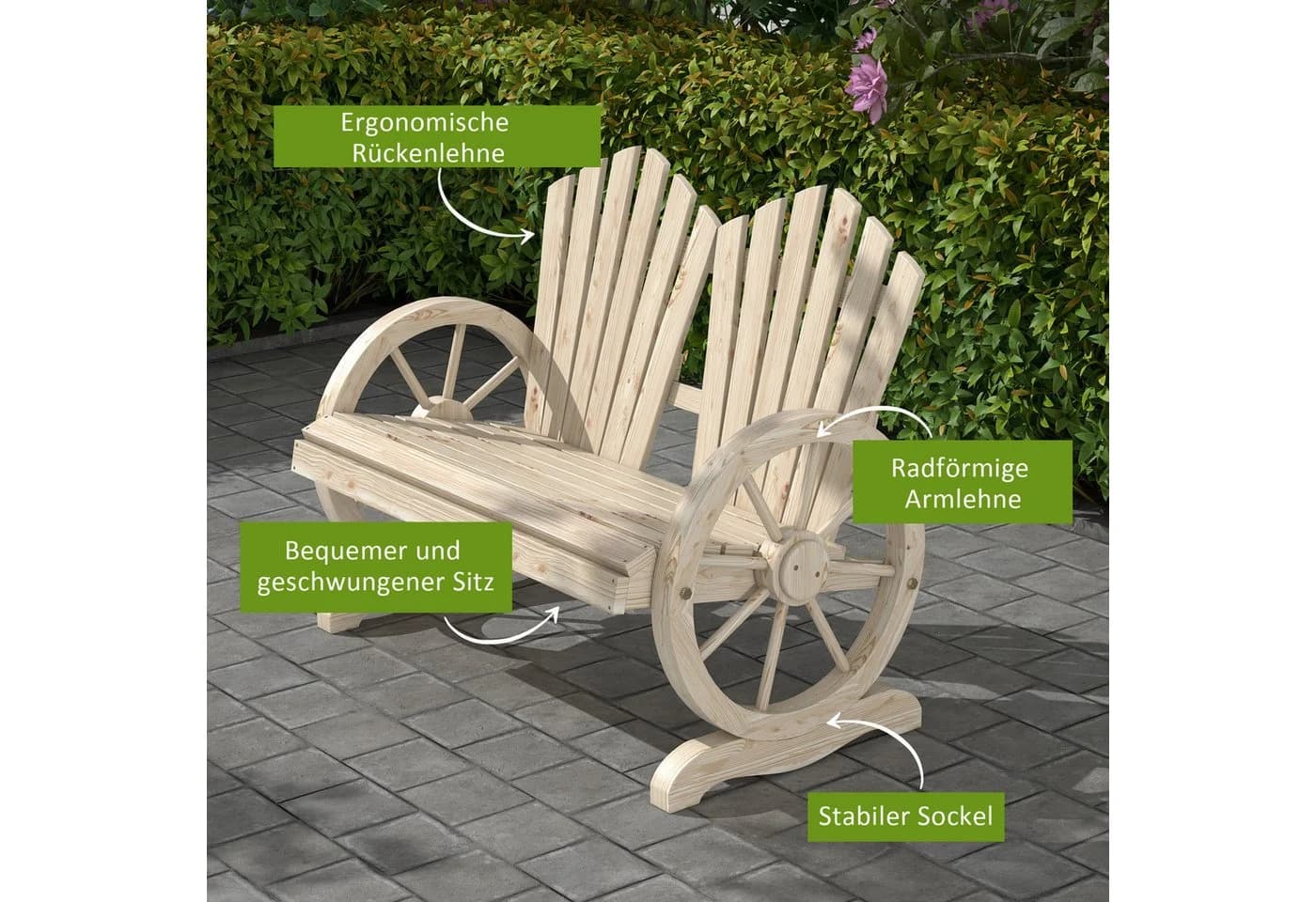 Outsunny Gartenbank 2-Sitzer Tannenholz Natur - Bild 4
