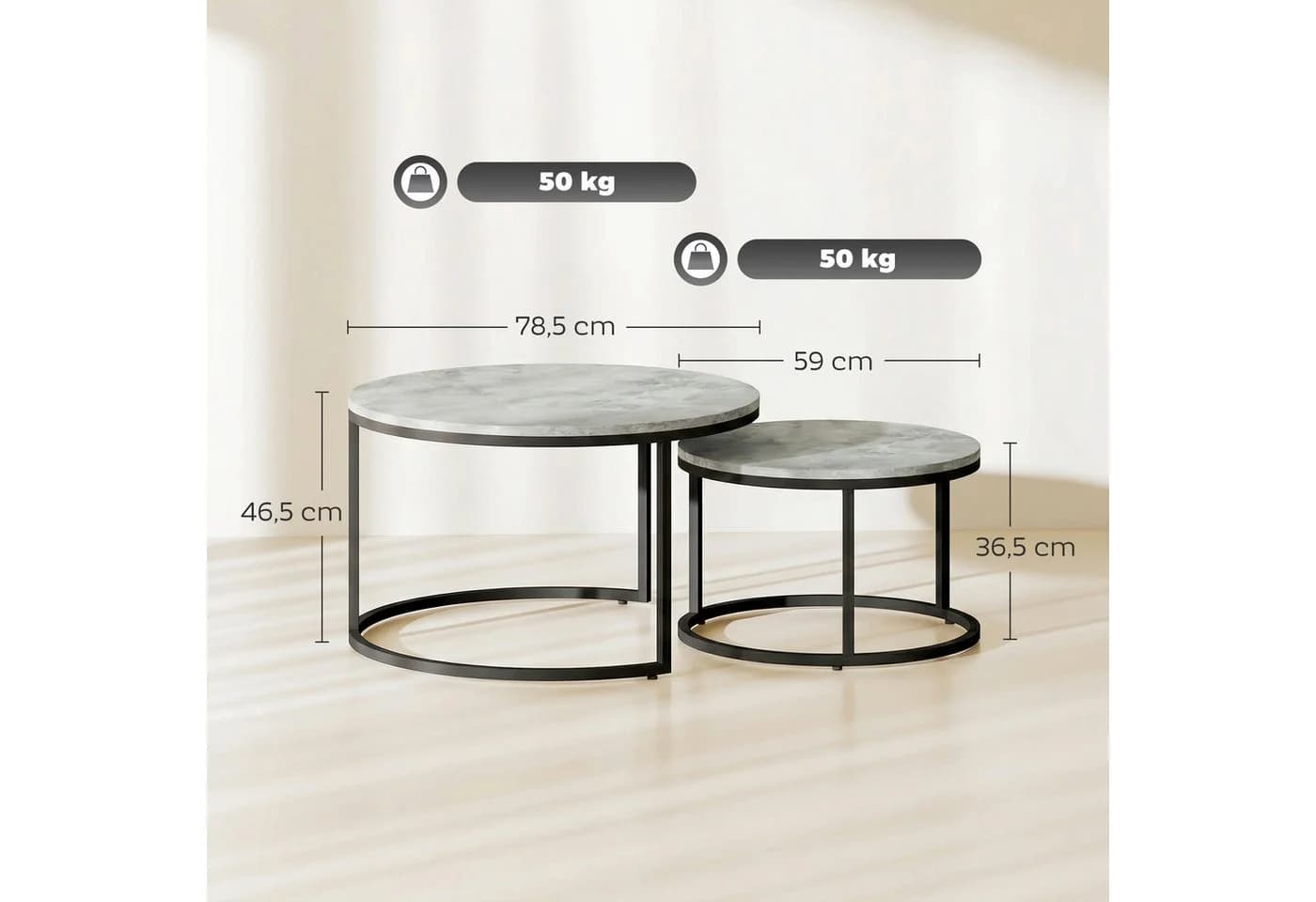 HOMCOM Runder Couchtisch Satztisch 2-tlg. Grau Marmoroptik - Bild 3