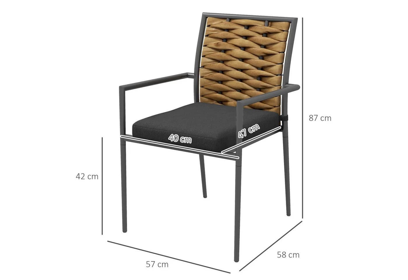 Outsunny 2er-Sitzgruppe Rattan Gartenstuhl mit Kissen stapelbar - Bild 3