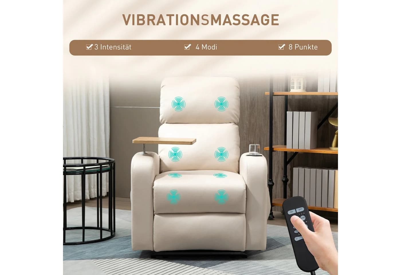 HOMCOM Massagesessel elektrisch Relaxsessel mit Massagefunktion Beige - Bild 4