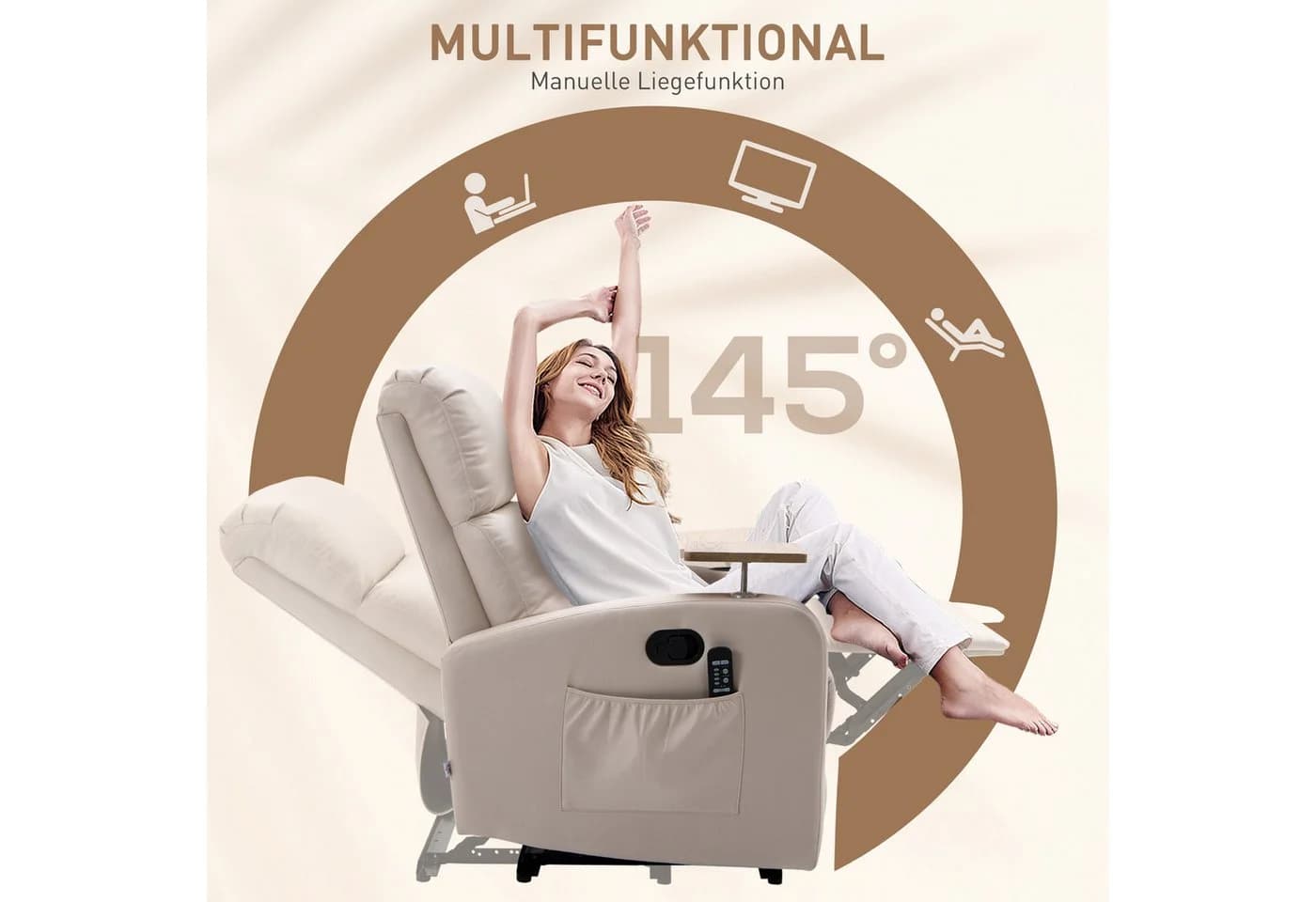 HOMCOM Massagesessel elektrisch Relaxsessel mit Massagefunktion Beige - Bild 5