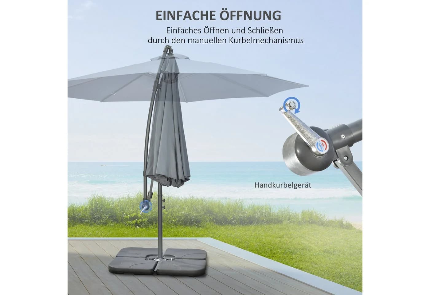 Outsunny Ampelschirm Gartenschirm mit Handkurbel Grau - Bild 4