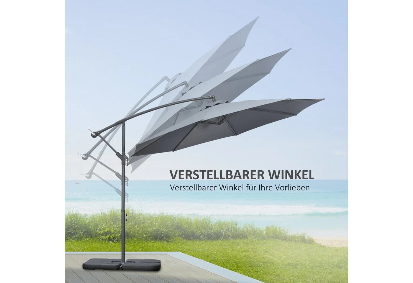 Outsunny Ampelschirm Gartenschirm mit Handkurbel Grau - Bild 5