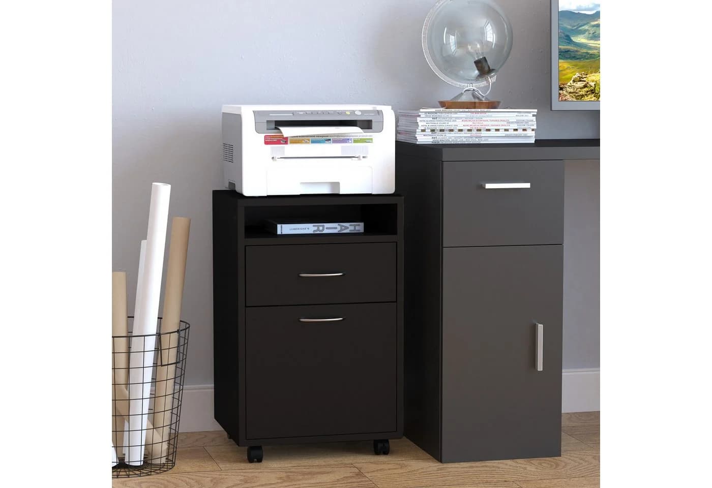 HOMCOM Rollcontainer Aktenschrank Schwarz mit Schublade und Rollen - Bild 2