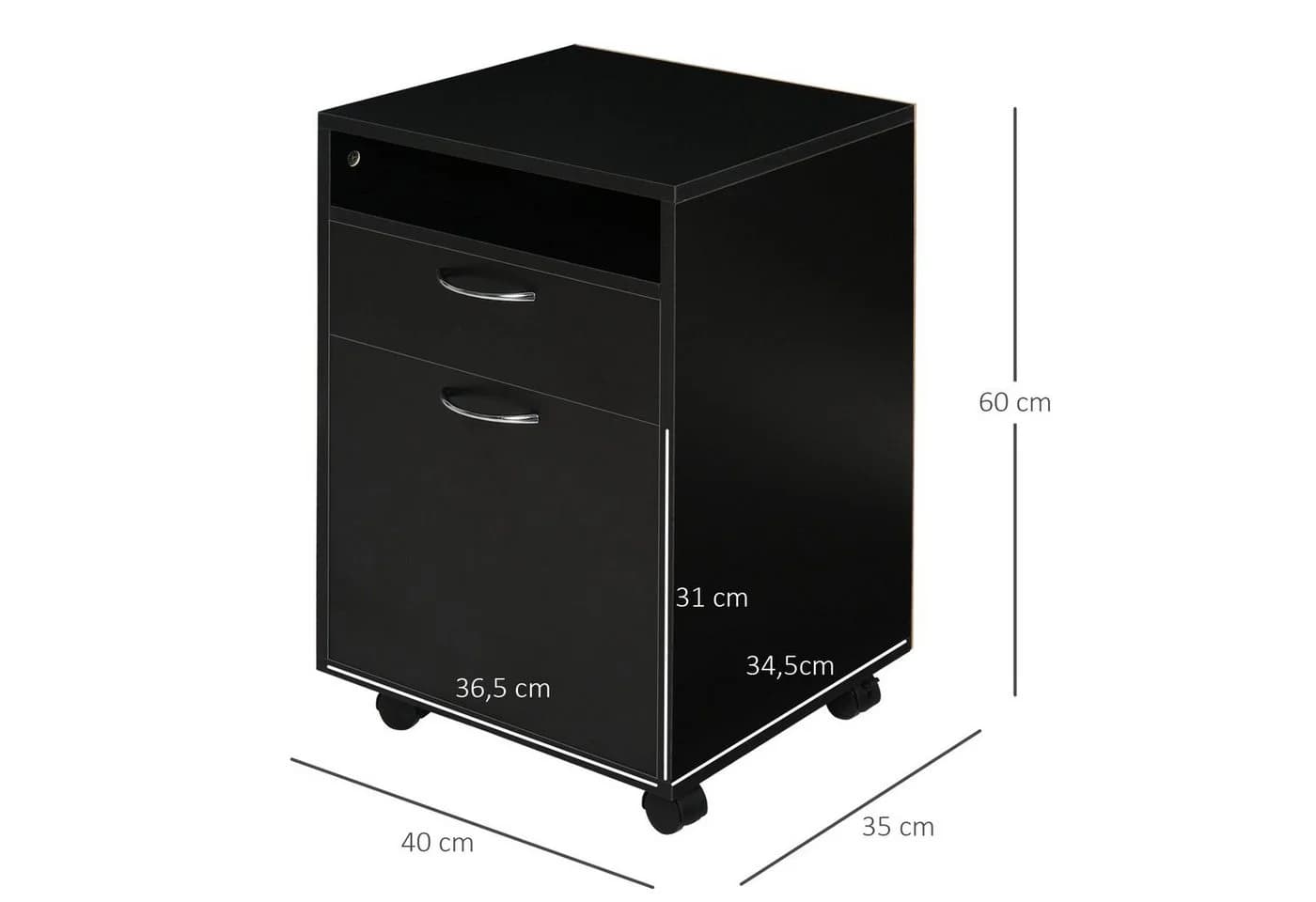 HOMCOM Rollcontainer Aktenschrank Schwarz mit Schublade und Rollen - Bild 3