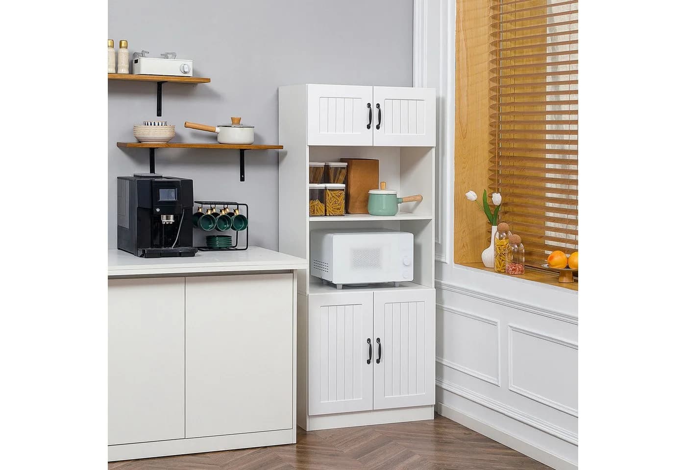 HOMCOM Küchenbuffet Hochschrank Weiß Landhausstil - Bild 2