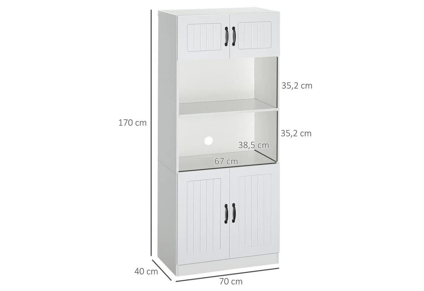 HOMCOM Küchenbuffet Hochschrank Weiß Landhausstil - Bild 3