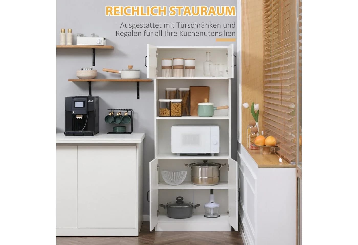 HOMCOM Küchenbuffet Hochschrank Weiß Landhausstil - Bild 4