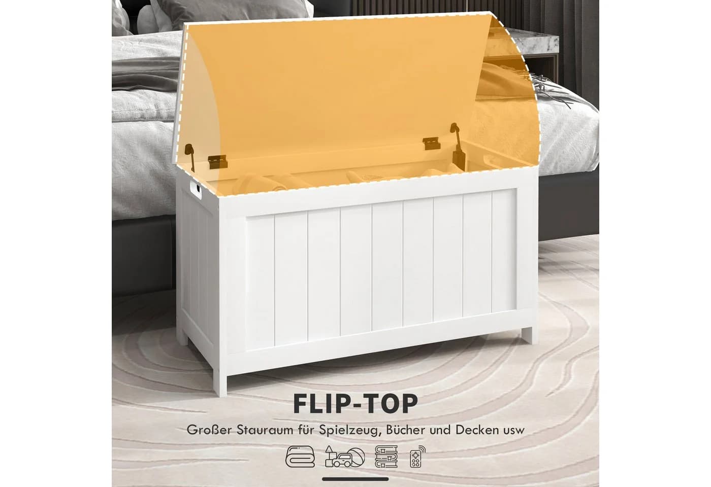 HOMCOM Truhe mit Deckel und Griff Weiß Aufbewahrungsbox MDF - Bild 4