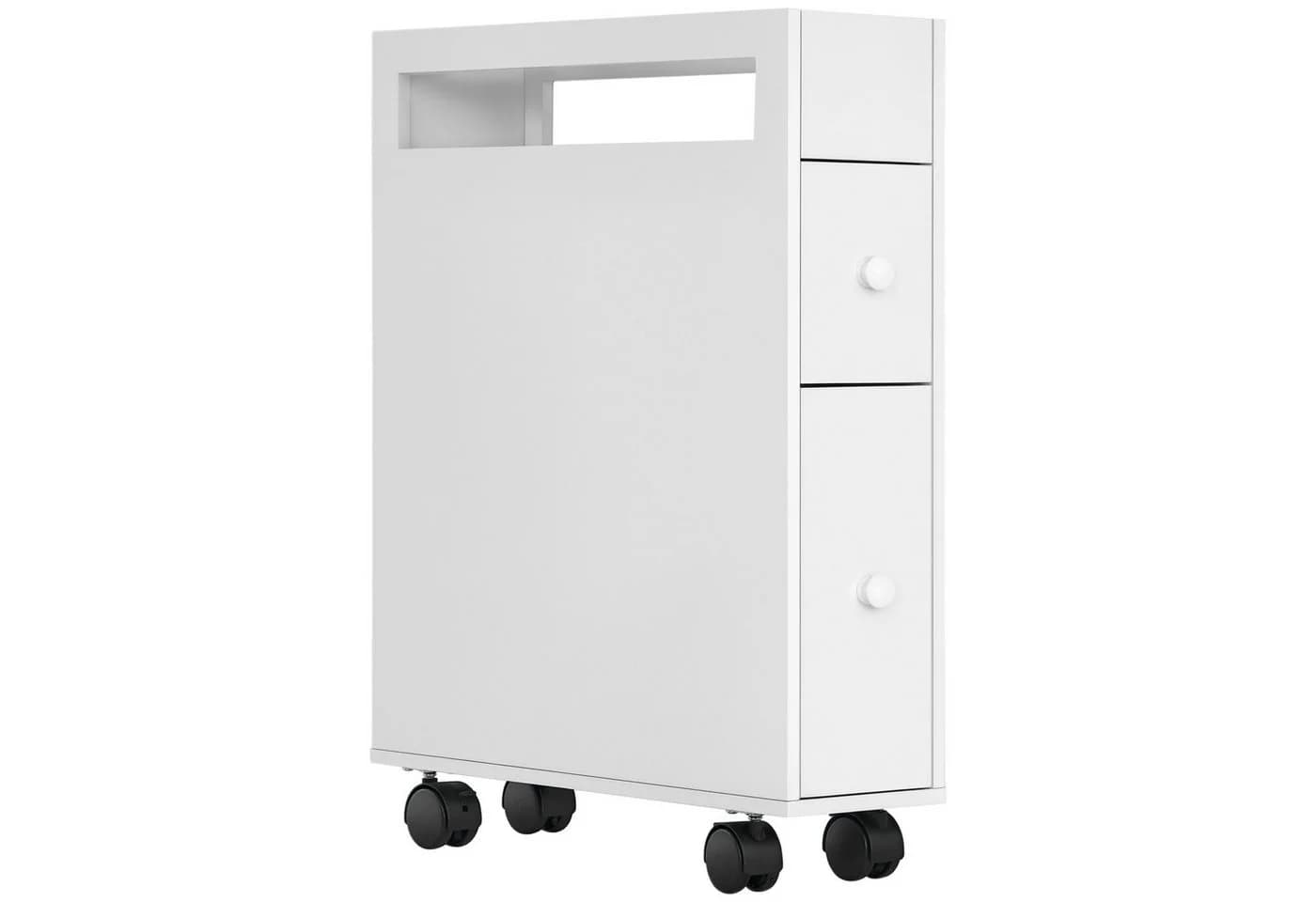 HOMCOM Badkommode Badezimmerschrank mit Rollen, 2 Schubladen, Weiß