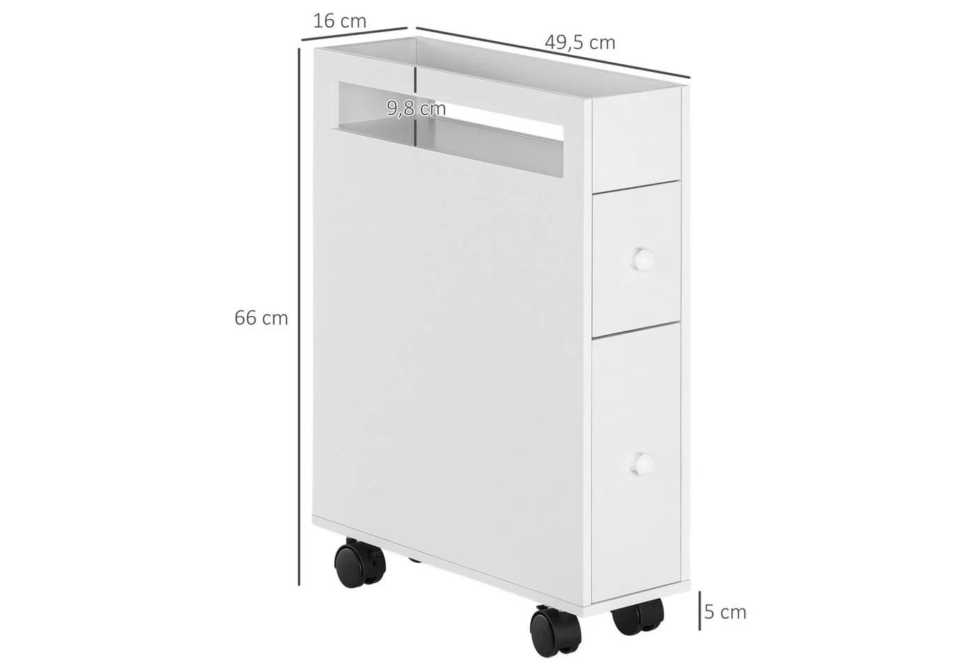 HOMCOM Badkommode Badezimmerschrank mit Rollen, 2 Schubladen, Weiß - Bild 3