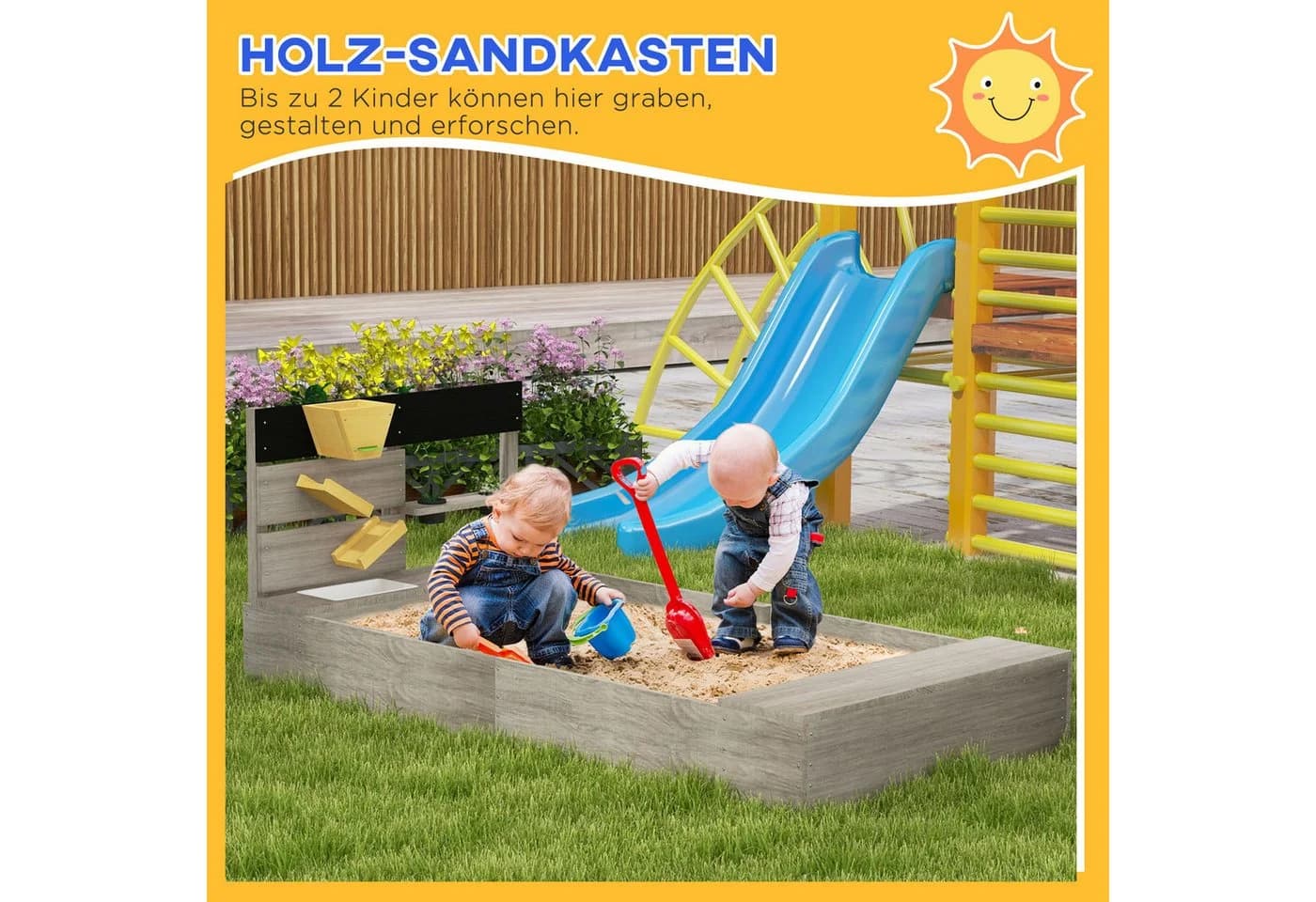 Outsunny Sandkasten mit Küchenelementen Grau - Bild 4