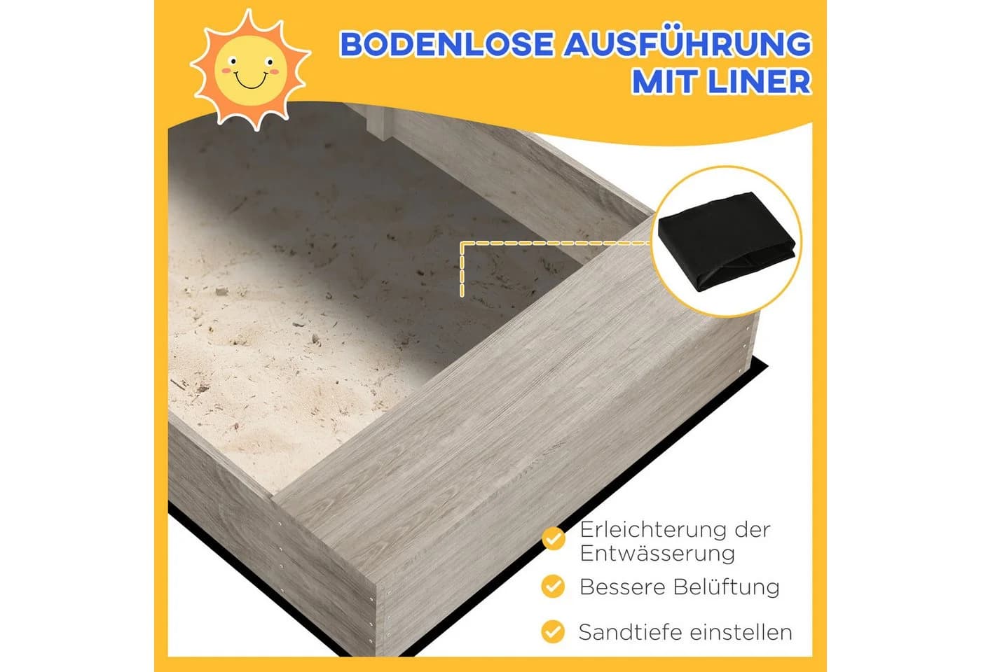Outsunny Sandkasten mit Küchenelementen Grau - Bild 5
