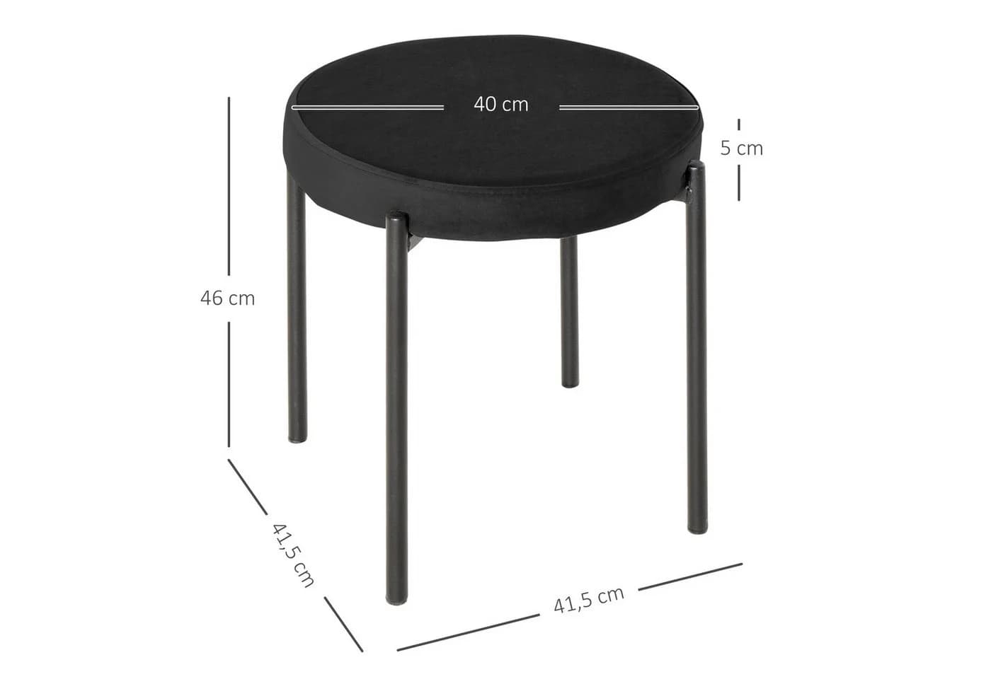 HOMCOM Stapelhocker 4er Set Samt Schwarz Esszimmer - Bild 3