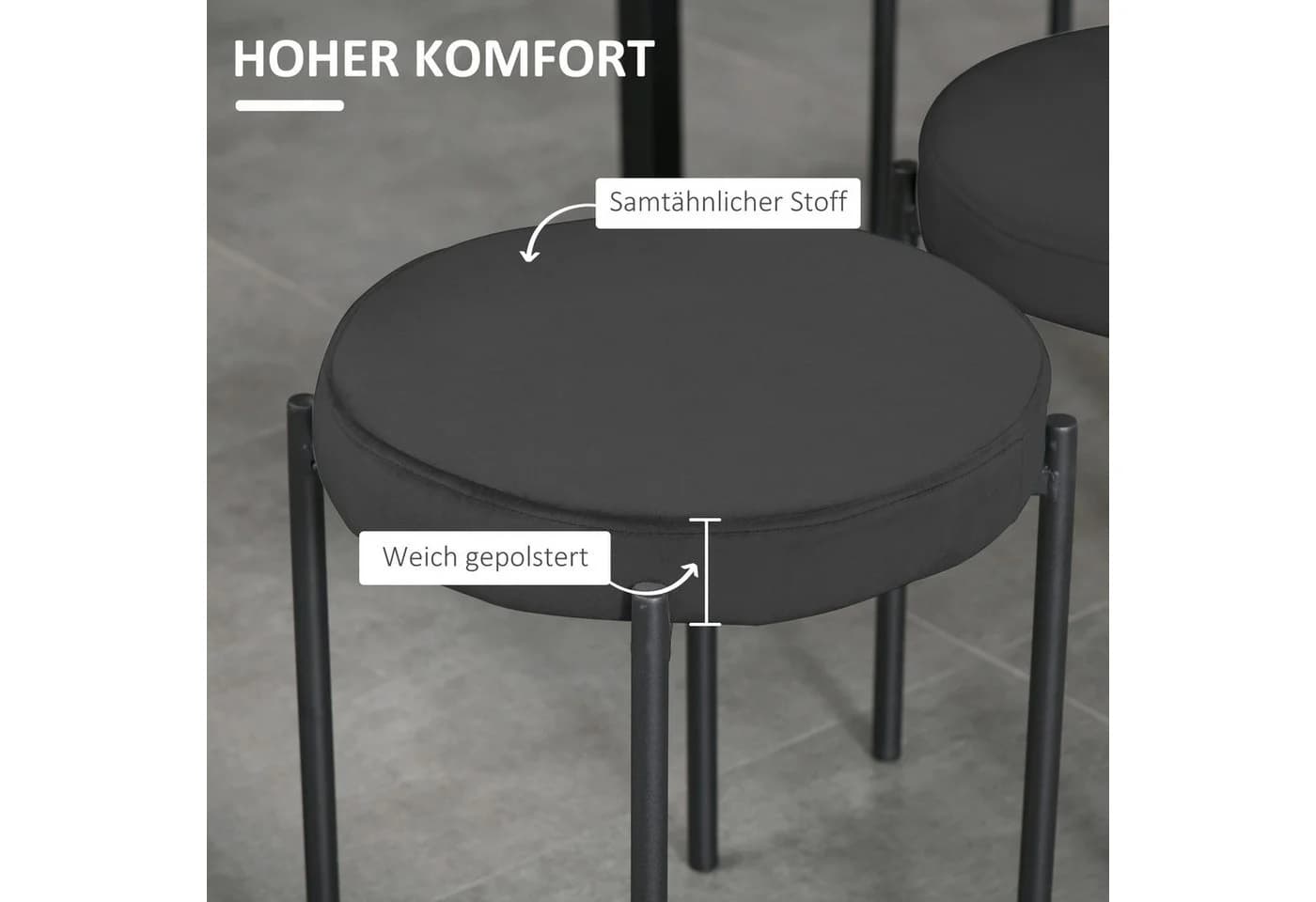 HOMCOM Stapelhocker 4er Set Samt Schwarz Esszimmer - Bild 5