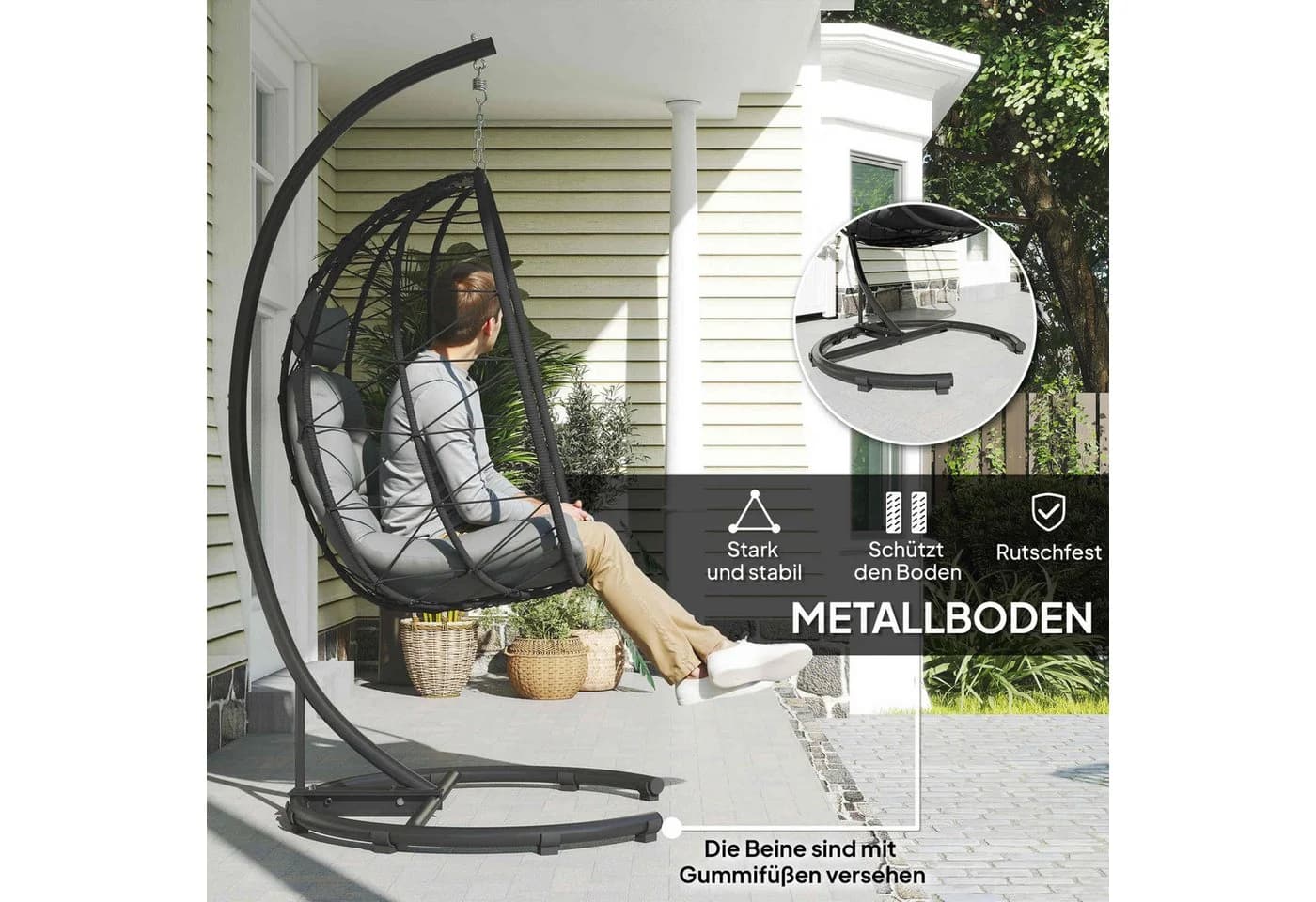 Outsunny Schaukelstuhl Hängesessel Rattan 195 cm Höhe - Bild 5