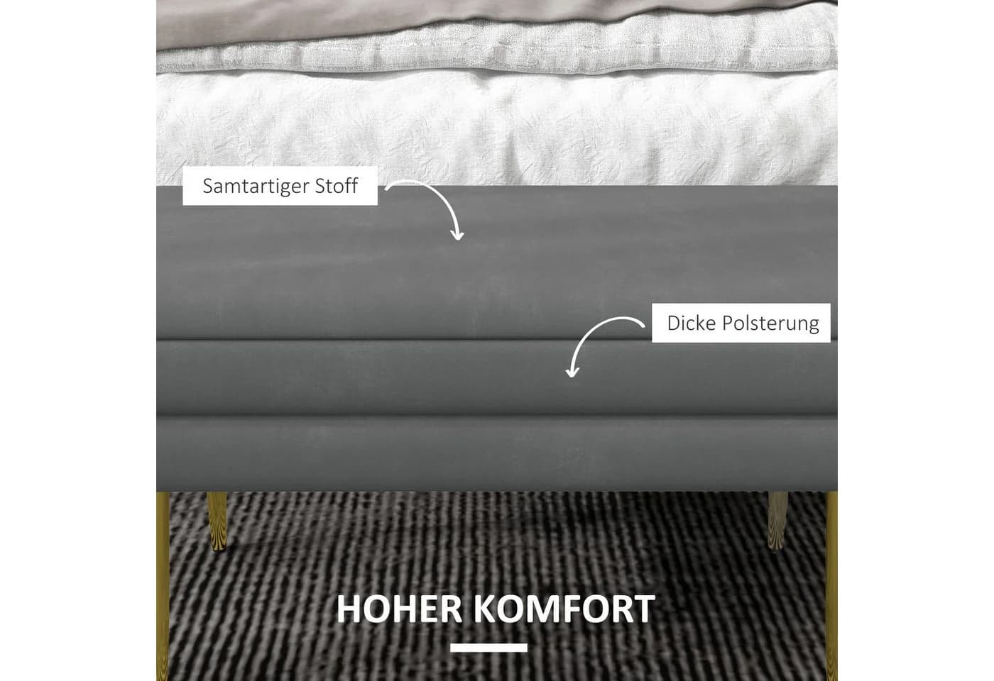 HOMCOM Sitzbank Polsterbank Grau mit Stauraum und Stahlbeinen - Bild 4