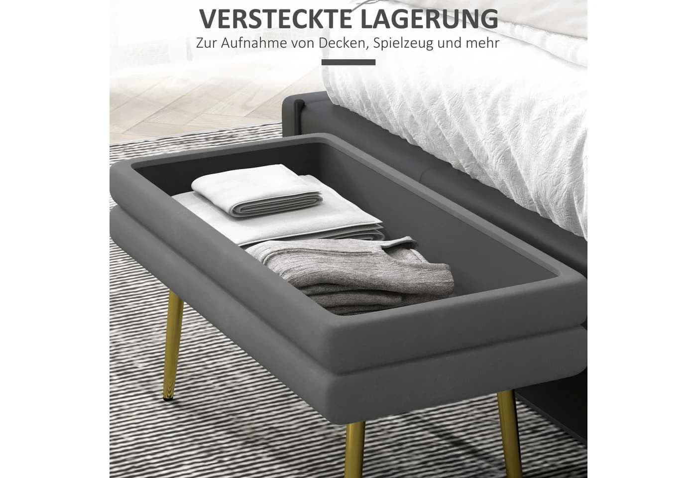 HOMCOM Sitzbank Polsterbank Grau mit Stauraum und Stahlbeinen - Bild 5