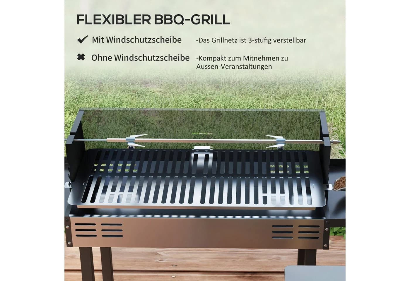 Outsunny Holzkohlegrill mit Rotisserie-Kit klappbar - Bild 5