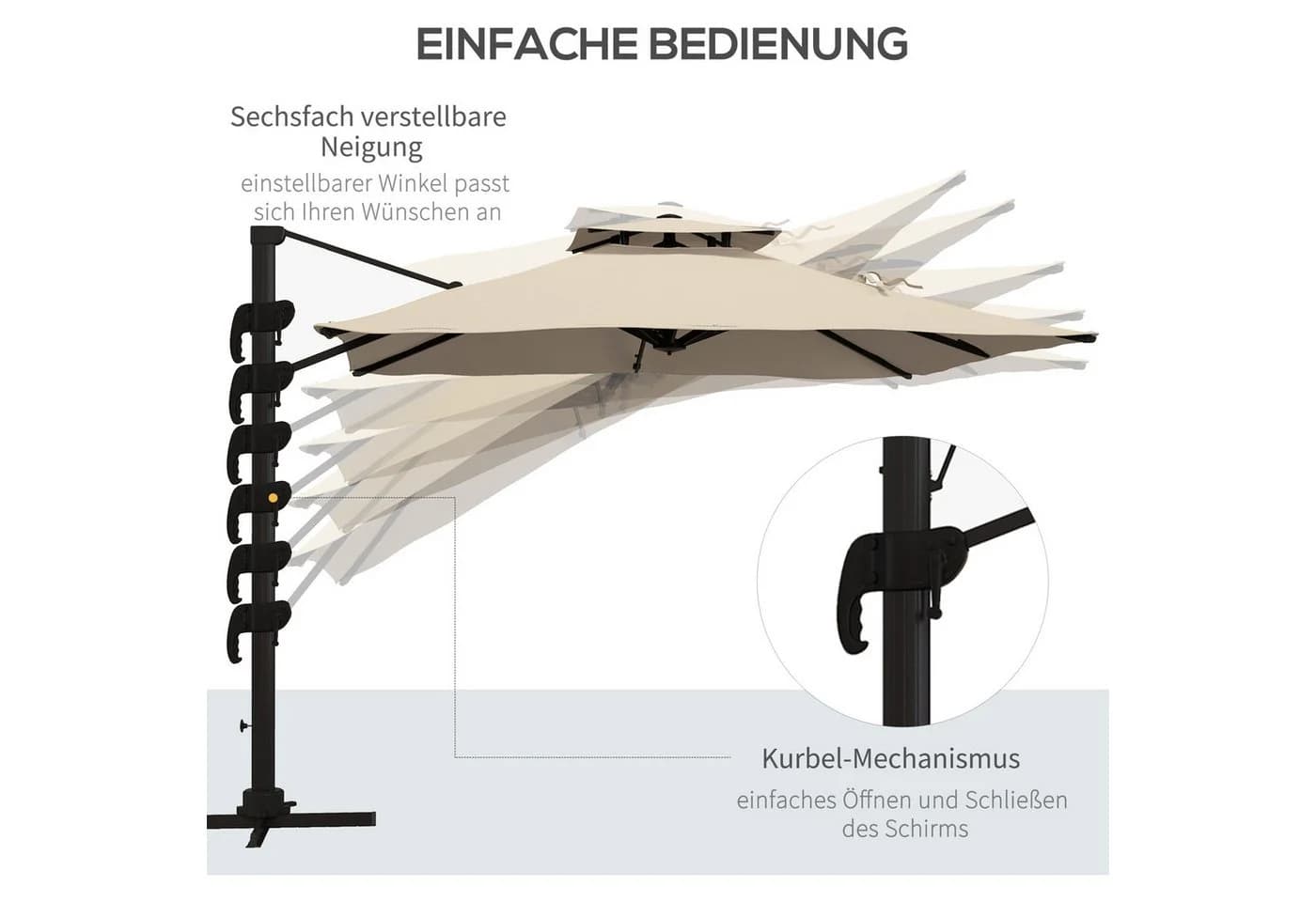 Outsunny Ampelschirm Sonnenschirm 360° schwenkbar Khaki Aluminium - Bild 4