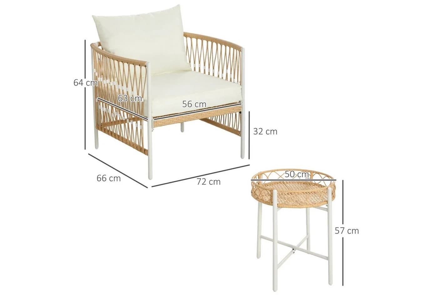 Outsunny Gartenlounge-Set 3-tlg. Gelb/Weiss PE-Rattan mit Kissen - Bild 3