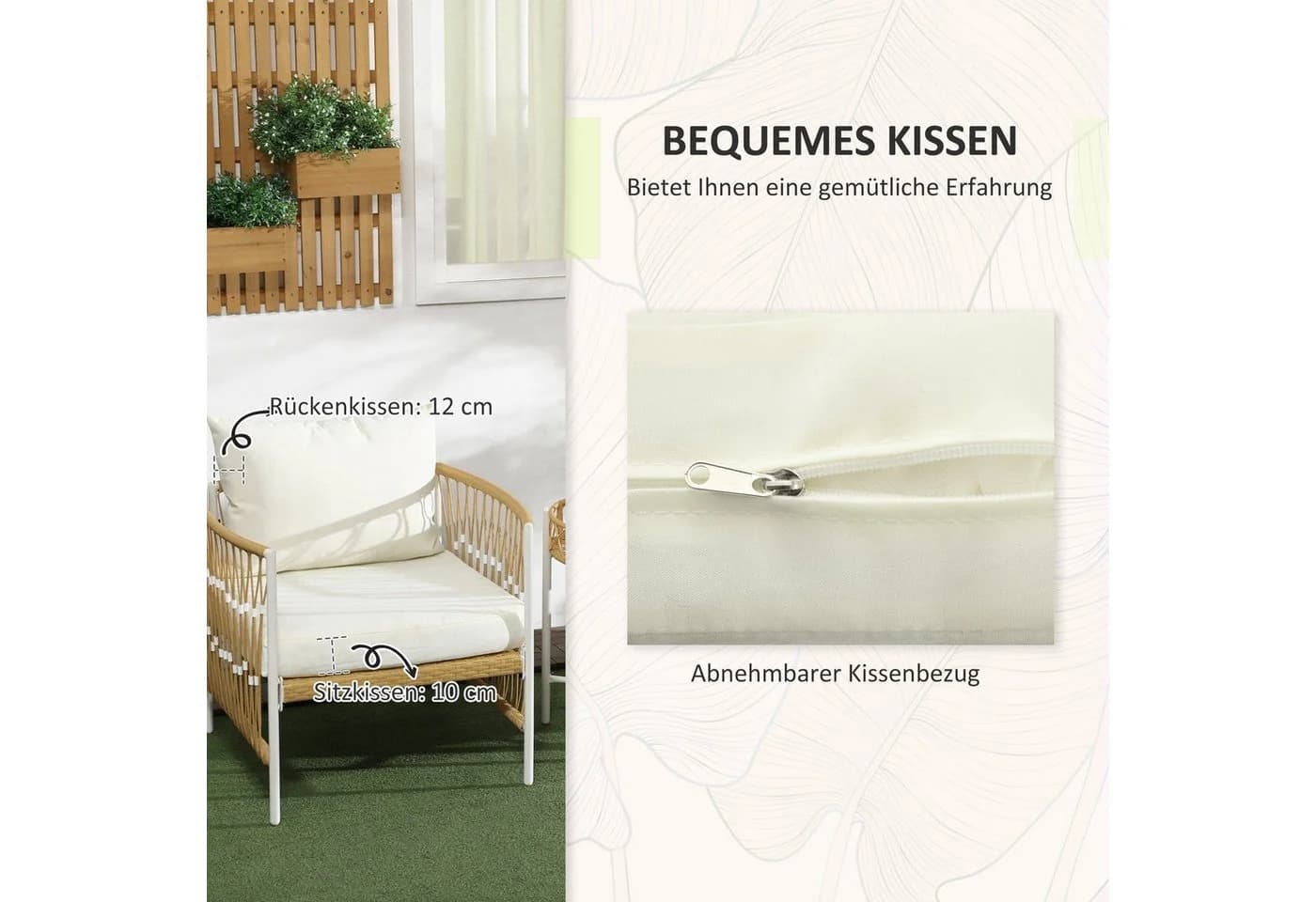 Outsunny Gartenlounge-Set 3-tlg. Gelb/Weiss PE-Rattan mit Kissen - Bild 5