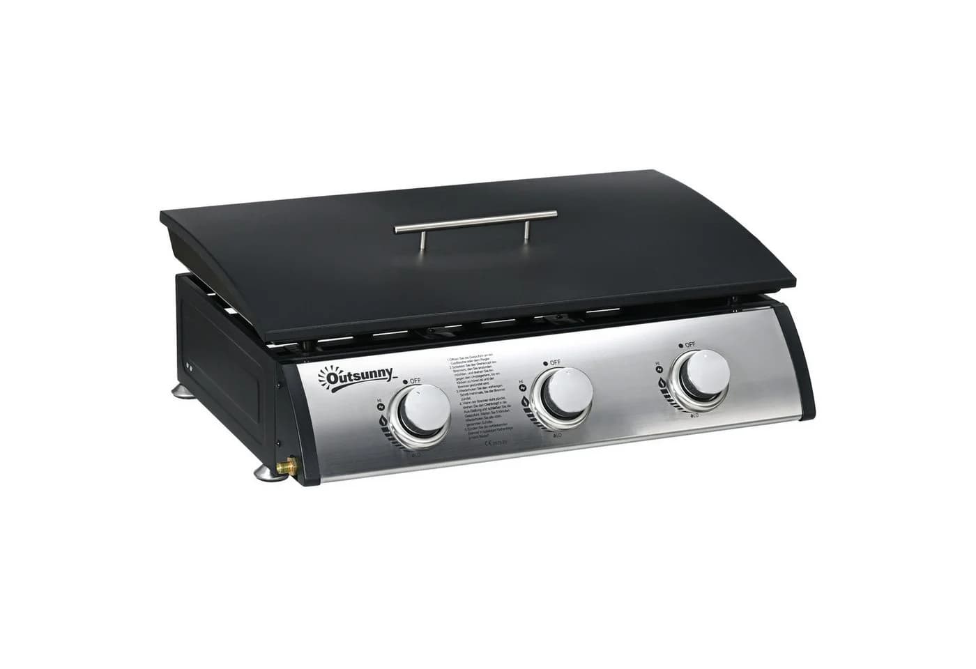 Outsunny Gasgrill Tischgrill 3 Brenner Schwarz Silber