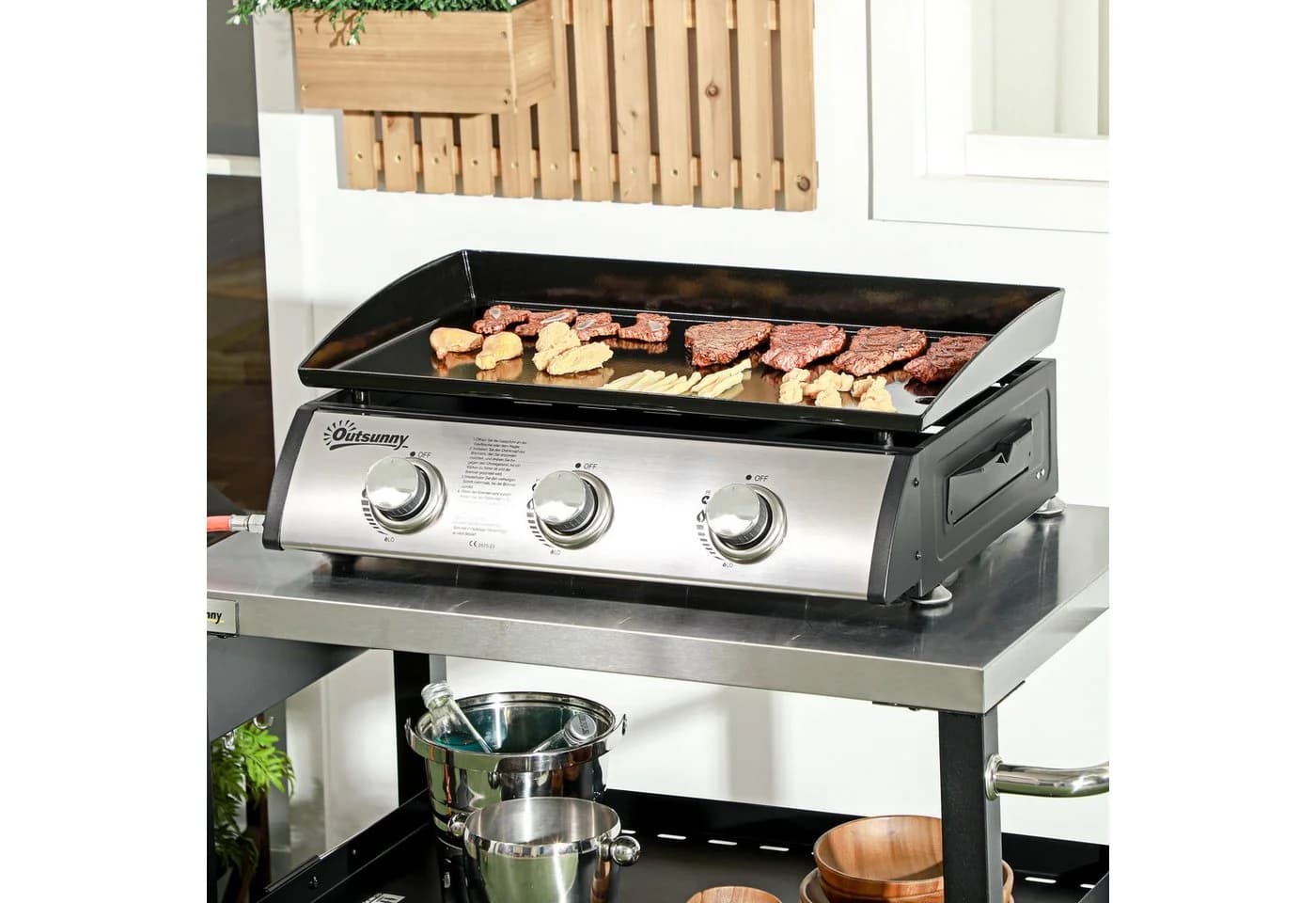 Outsunny Gasgrill Tischgrill 3 Brenner Schwarz Silber - Bild 2