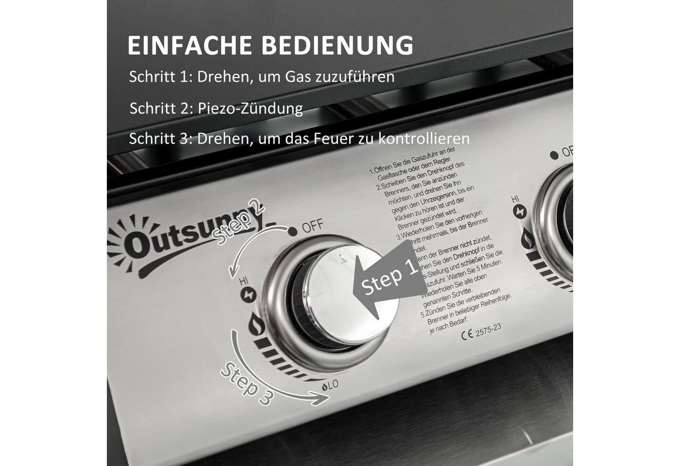 Outsunny Gasgrill Tischgrill 3 Brenner Schwarz Silber - Bild 5