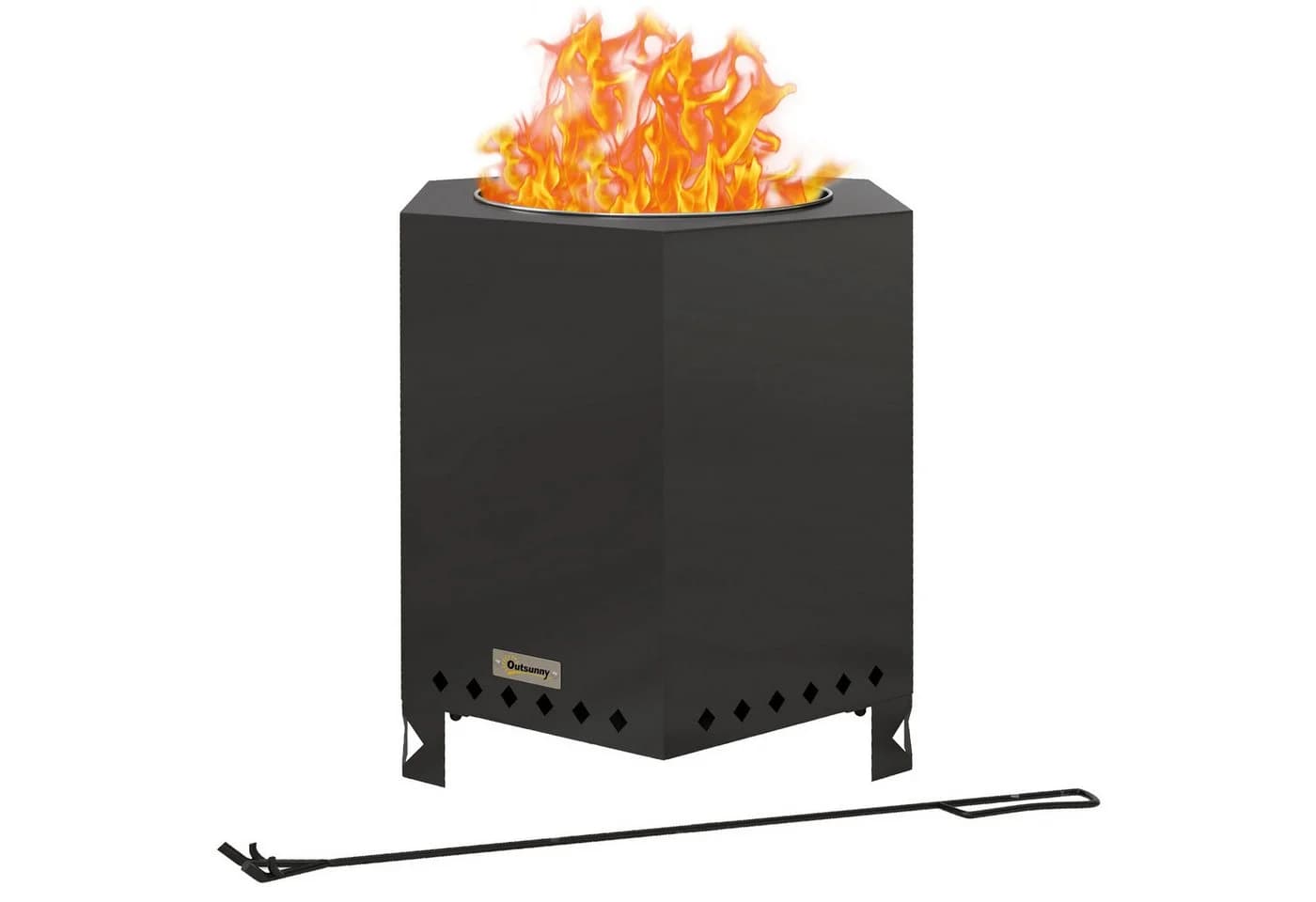 Outsunny Feuerschale Schwarz mit Schürhaken Metall