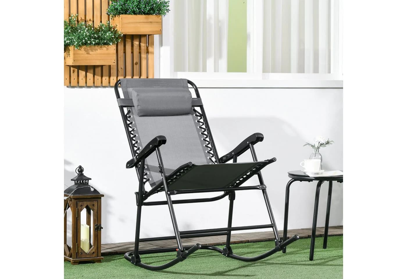 Outsunny Schaukelstuhl Klappbar Gartenstuhl Schwingstuhl mit Kopfkissen - Bild 2