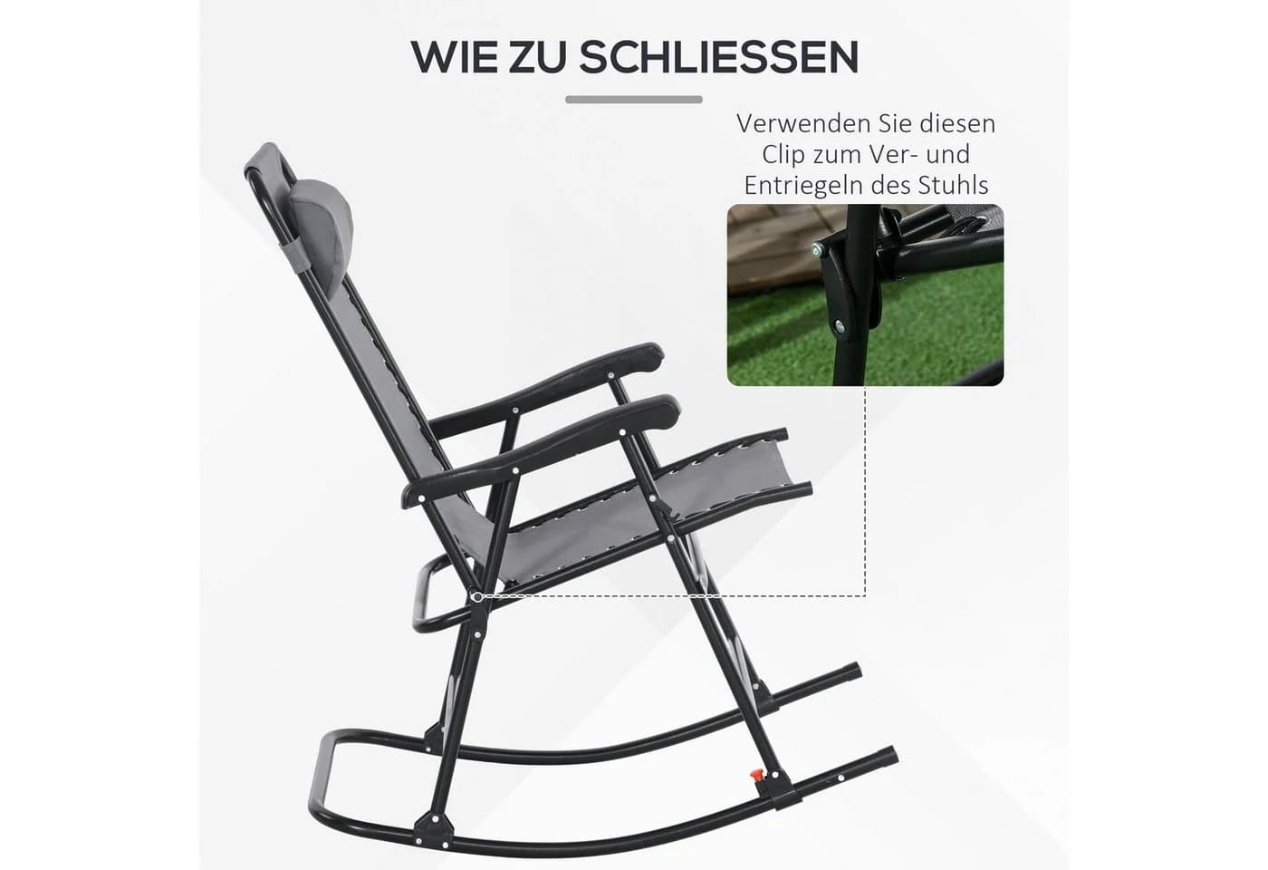 Outsunny Schaukelstuhl Klappbar Gartenstuhl Schwingstuhl mit Kopfkissen - Bild 5