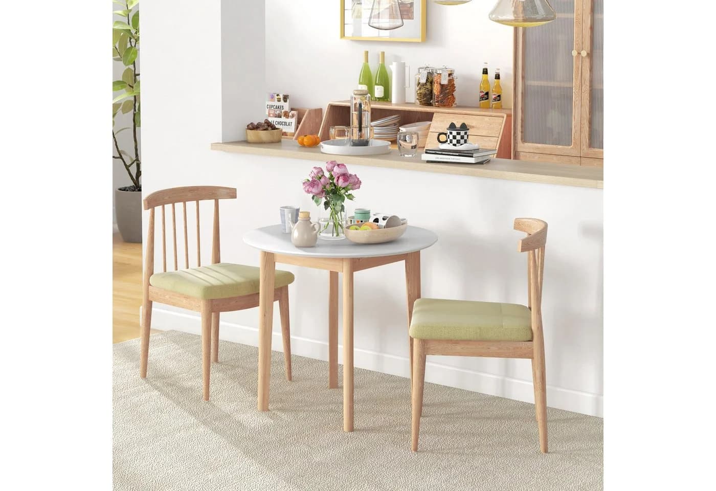 HOMCOM Esstisch Esszimmertisch für 2 Personen aus Massivholz, Weiß - Bild 2
