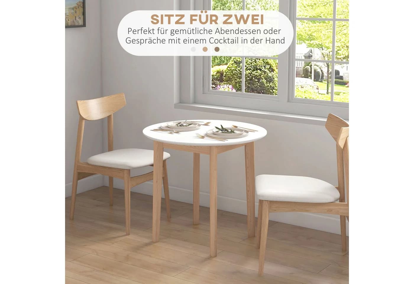 HOMCOM Esstisch Esszimmertisch für 2 Personen aus Massivholz, Weiß - Bild 4