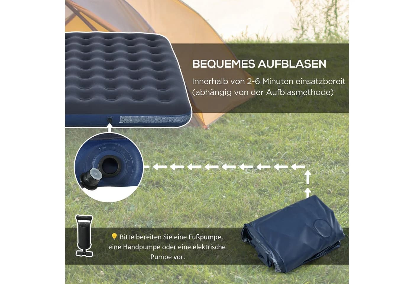 Outsunny Luftmatratze 2 Personen Dunkelblau 203x152x22 cm - Bild 5