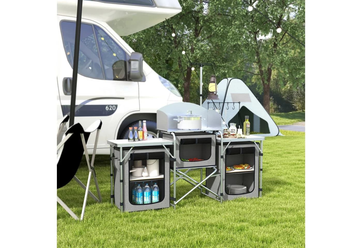 Outsunny Campingküche Grau Klappbar mit Stauraum - Bild 2