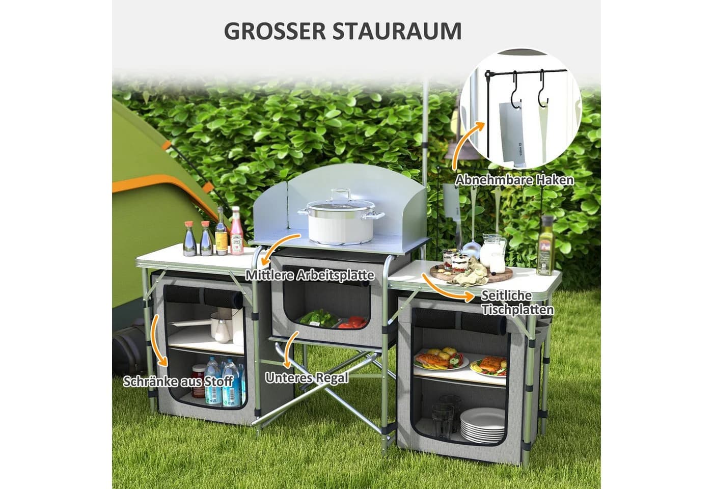 Outsunny Campingküche Grau Klappbar mit Stauraum - Bild 4