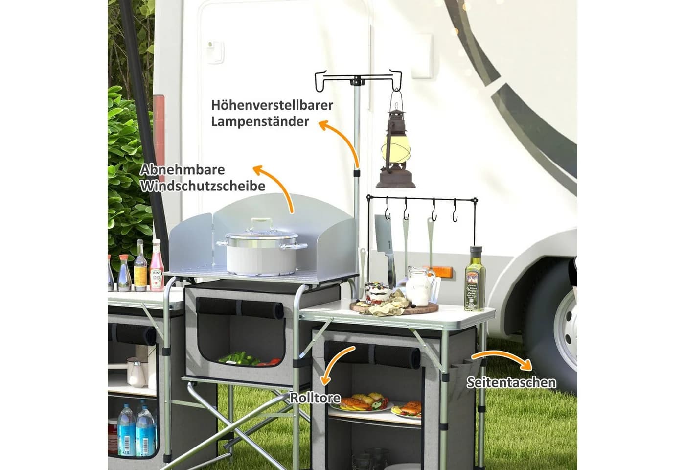 Outsunny Campingküche Grau Klappbar mit Stauraum - Bild 5
