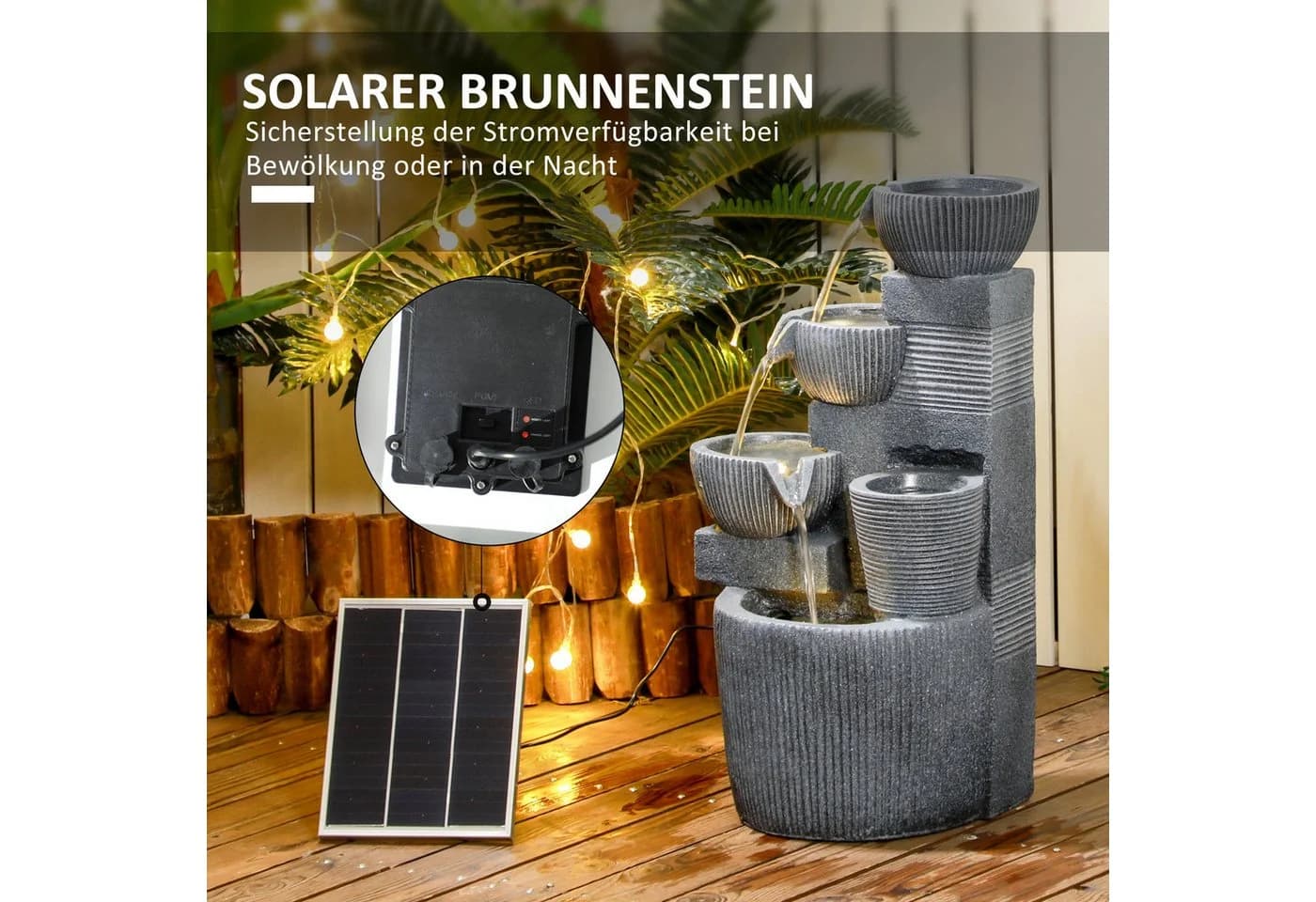 Outsunny Gartenbrunnen 4-stufig mit LED & Pumpe - Bild 5