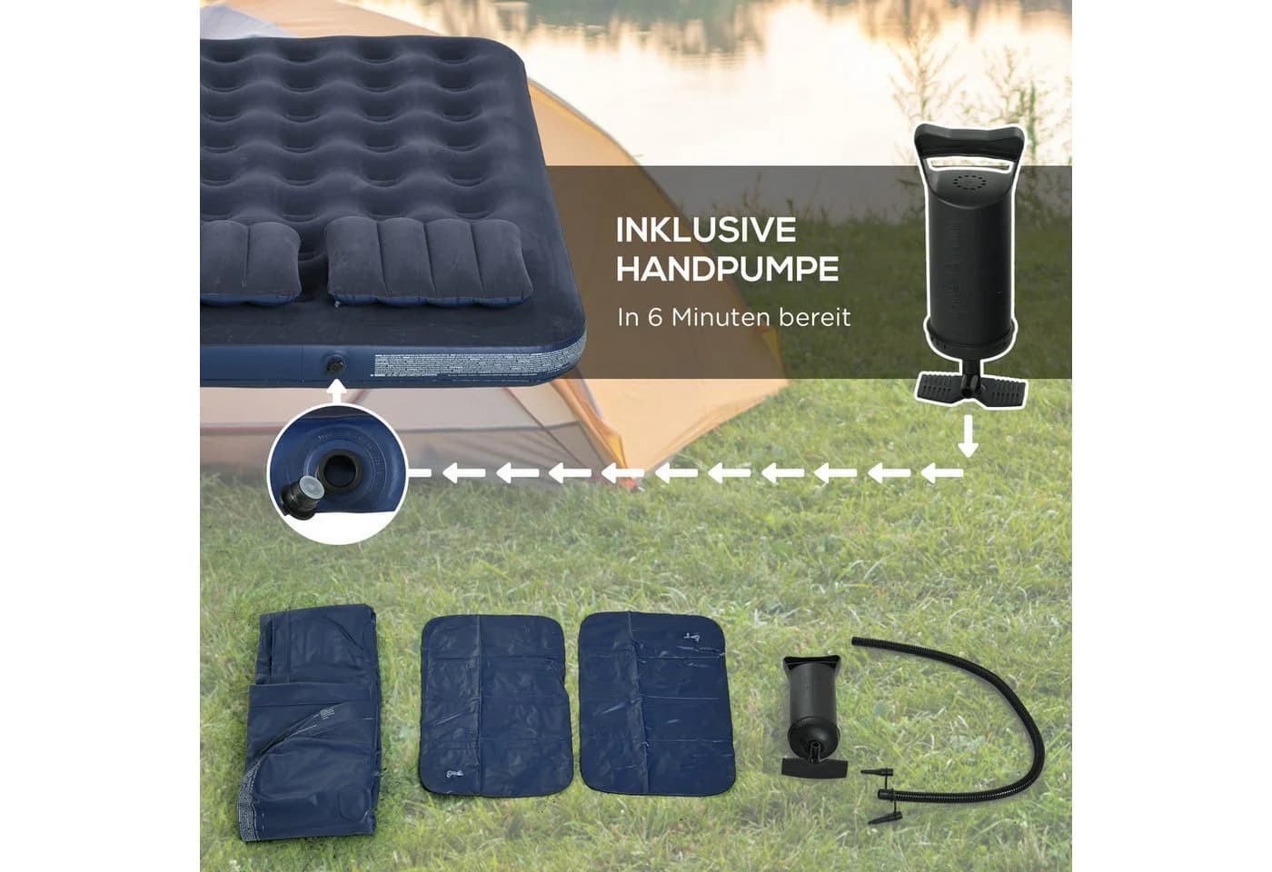 Outsunny Luftmatratze für 2 Personen mit Handpumpe und Kissen - Bild 5