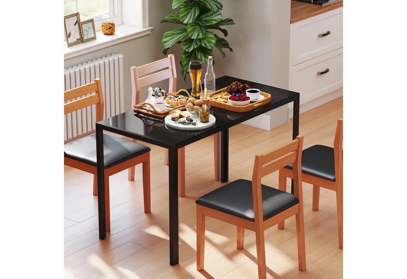 HOMCOM Esstisch für 4 Personen Schwarz Gehärtetes Glas Modern - Bild 2